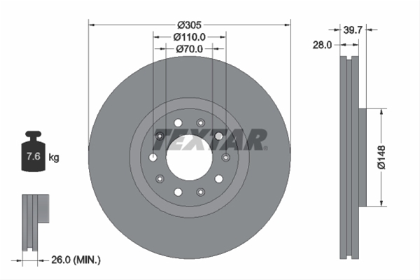 DISC FRANA FATA (LIVRABIL NUMAI PERECHE) – TEXTAR 92220803TX ALFA ROMEO